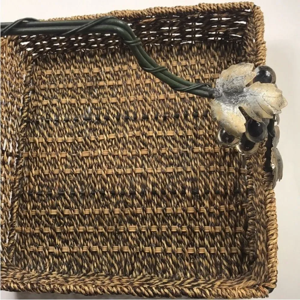 Vintage Brown Woven Basket with Black Accents